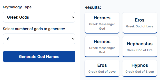 Random God Name Generator Tool free online