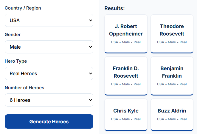 Random Hero Name Generator free tool