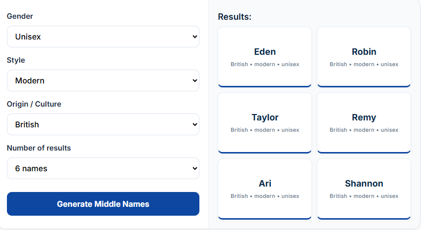 Random Middle Name Generator